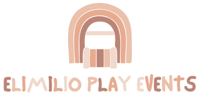 Logo with rainbow design and text 'ELIMILIO PLAY EVENTS' on a white background