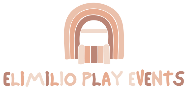 Logo with rainbow design and text 'ELIMILIO PLAY EVENTS' on a white background