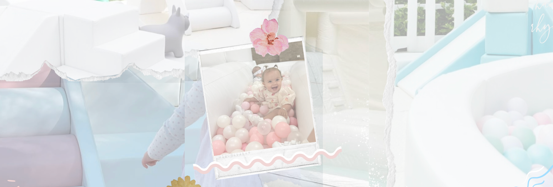 Children's play area with a ball pit and toys, featuring a baby in a ball pit